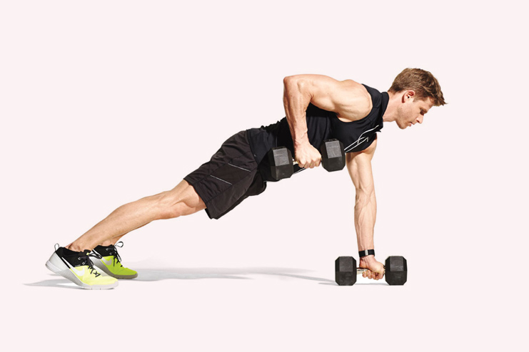 Dumbbell renegade row- 10 reps