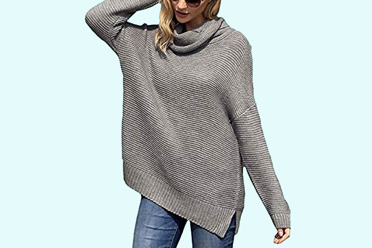 ZKESS Womens Casual Long Sleeve Turtleneck Chunky Knit Pullover Sweater