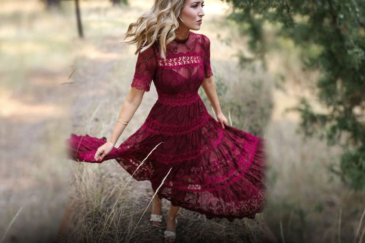 Burgundy Lace Midi