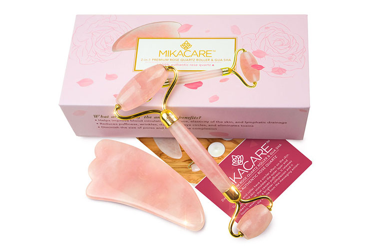 Mikacare 2-In-1 Rose Quartz Roller And Gua Sha