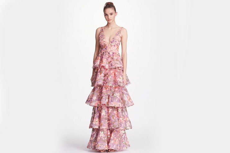 Sleeveless Floral Tiered Gown