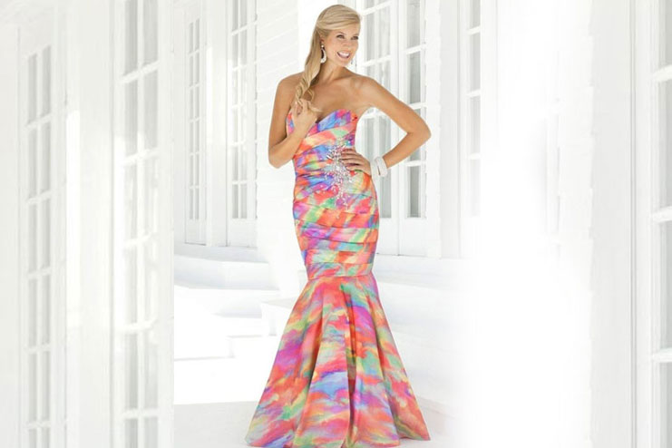Strapless Multicolored Pleated Mermaid Gown