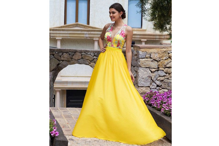 Long Yellow Flared Dress
