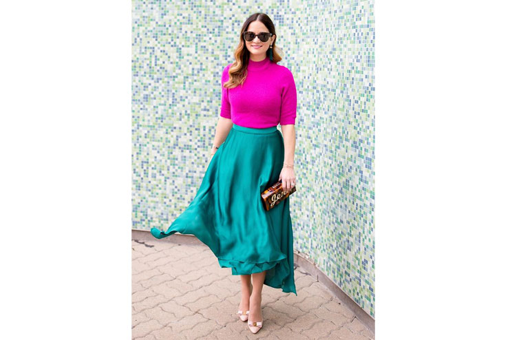 Neon Satin Midi Skirt And A Pink Crop Top