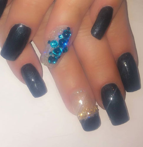 Blue Black Sparkle Nail Polish For A Black Dress