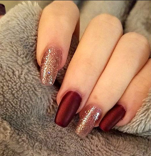 Burgundy and Rose Gold Nail Polish For A Burgundy Dress