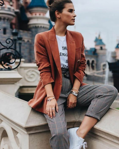 The Semi-Formal Look Blazer Printed T-shirt And Checked Pants