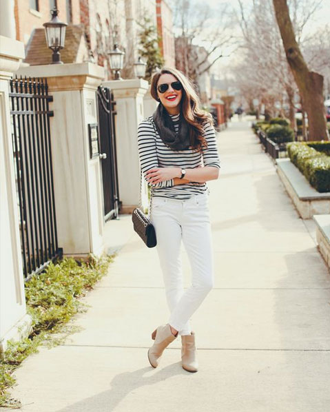 The Trendy Look Striped Full Sleeves T-Shirt And White Pants