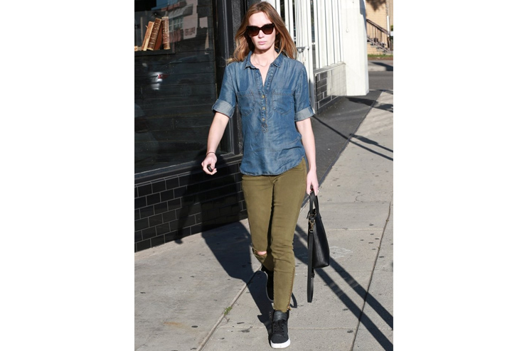 Blue Denim Shirt With Olive Green Pants