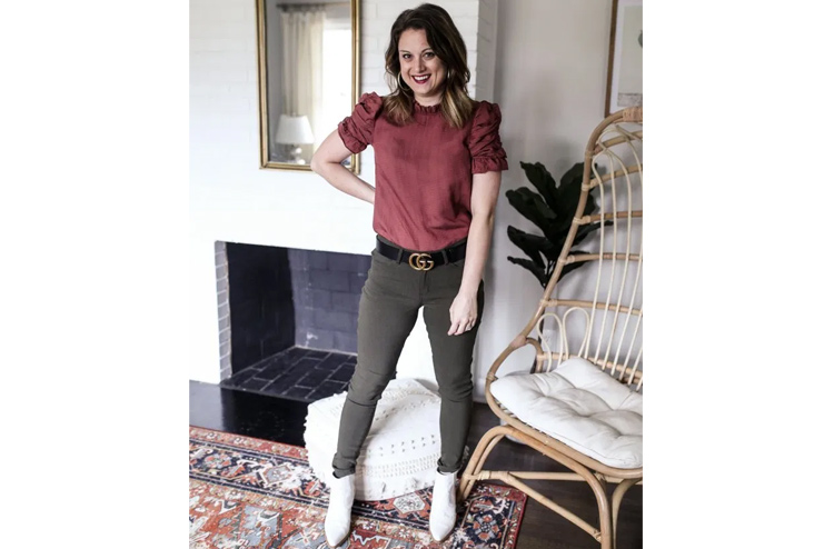 Dusty Rose Colored Top With Olive Pants