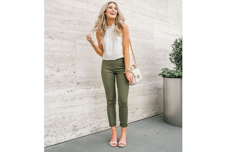 Frilly Sleeveless Top And Olive Green Pants
