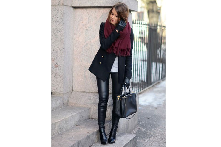 Leather Pants Short Coat And Scarf