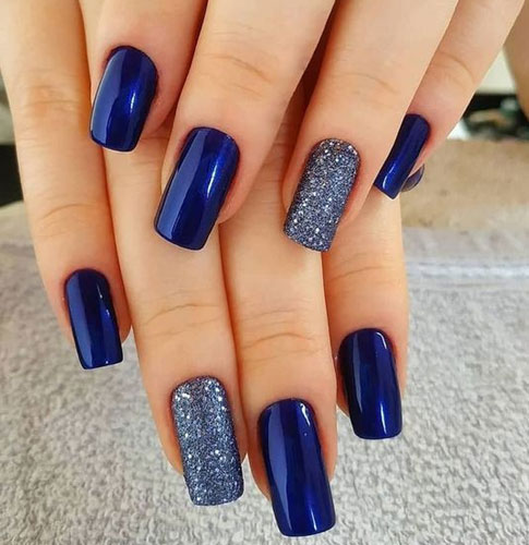 Navy Blue And Gray Nail Polish For A Blue Dress
