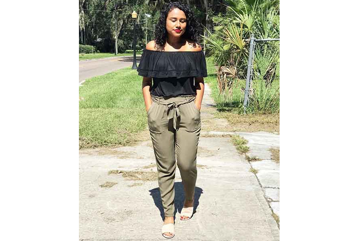 Off Shoulder Black And Olive Green Jeans