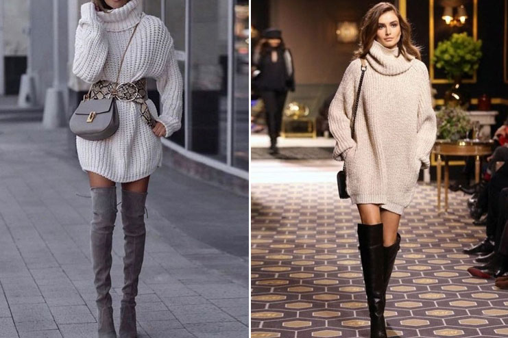 Oversized sweater with thigh high boots