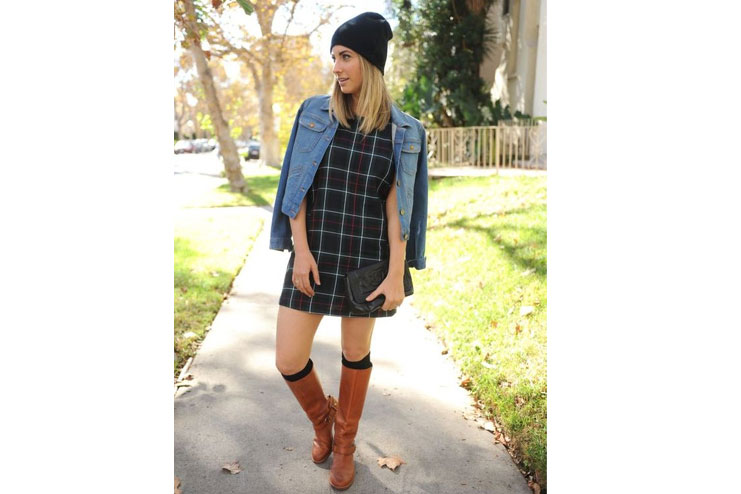 Plaid Dress And Denim Jacket