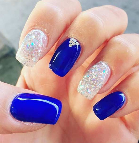 Silver And Blue Nail Polish For A Blue Dress