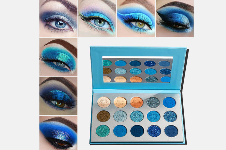 Afflano pro Matte Glitter Metallic Blue Eyeshadow Palette