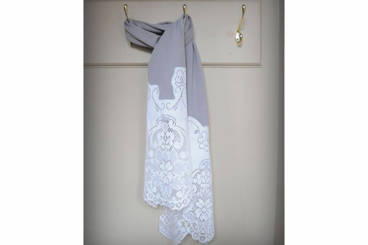 Decorate shawls or plain t-shirts with pieces of a wedding dress